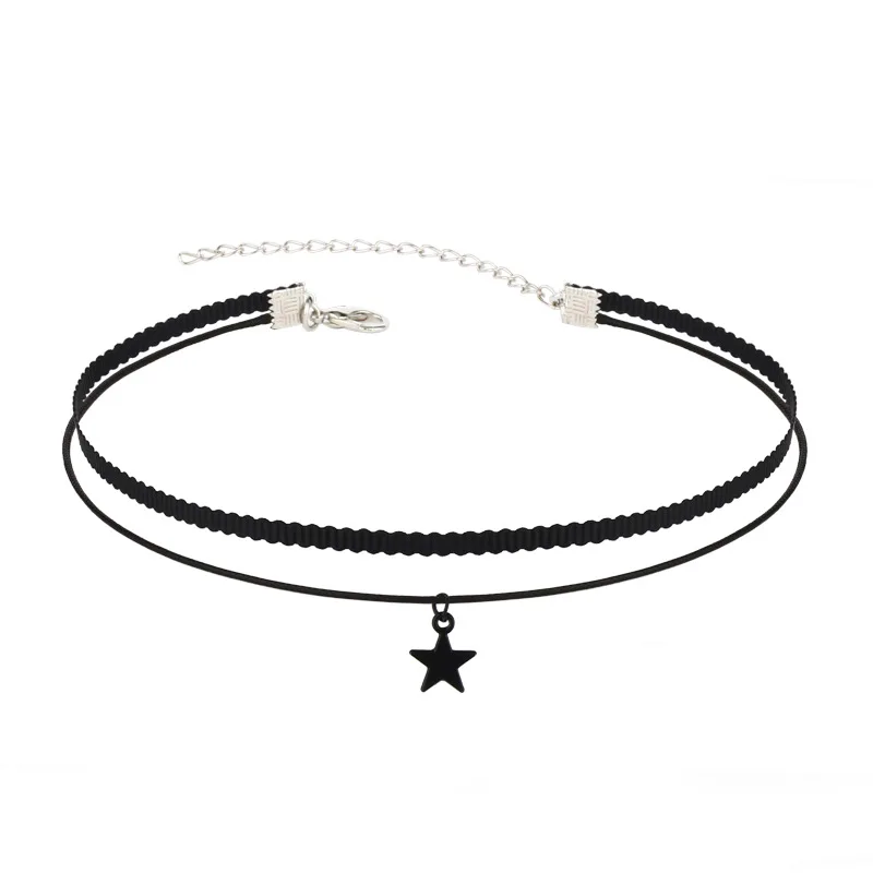 Double Layers Simple Black Star Short Neck Chain Choker for Girls Gothic Fashion Charm Women\'s Necklace Trendy Friends Jewelry