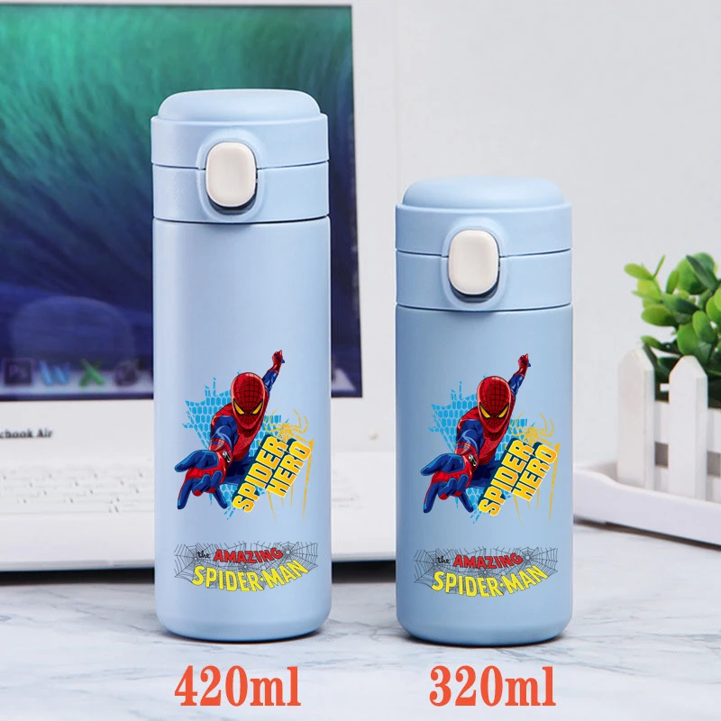 320/420ML Spider-Man kubek na wodę ze stali nierdzewnej termos próżniowy kubek podróżny przenośny Cartoon kubek do picia dla dzieci chłopiec