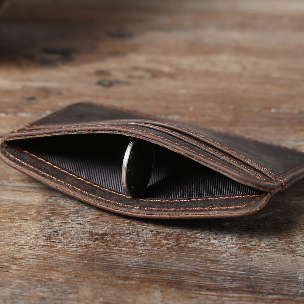 S.WORKER Echtleder Mini-Kartenhalter Vintage Vollnarbiges Rindsleder Kurze Geldbörse Münzbeutel Retro Schlanke Casual Alltagstasche – Detail 8