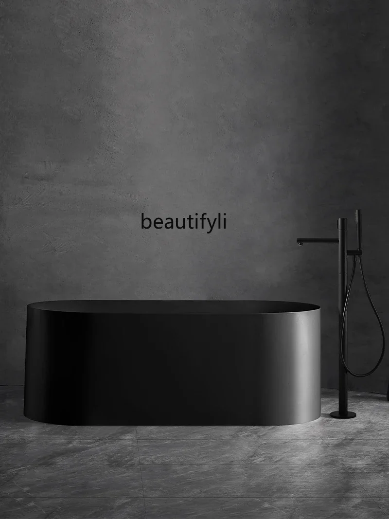 Acrylic Bathtub Matt Black Ribbon LED Light Mute Massage Function Bathtub