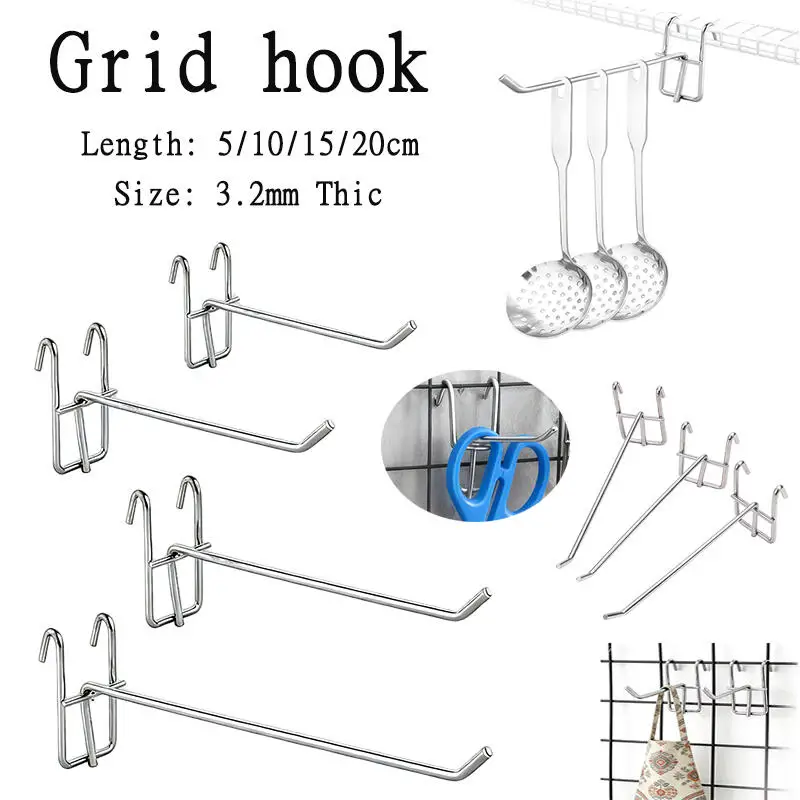 5-25PCS Heavy Duty Mesh Grid Hooks,Adjustable Metal Hanger for Wire Panel Display Rack,Store Garage Wall Organization 5-20cm