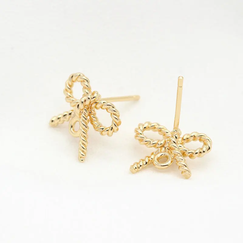 6PCS 10*13mm 14K Gold Color Plated Bow Earring Post Earring Hooks Findings DIY Making Earrings Accessories Wholesale