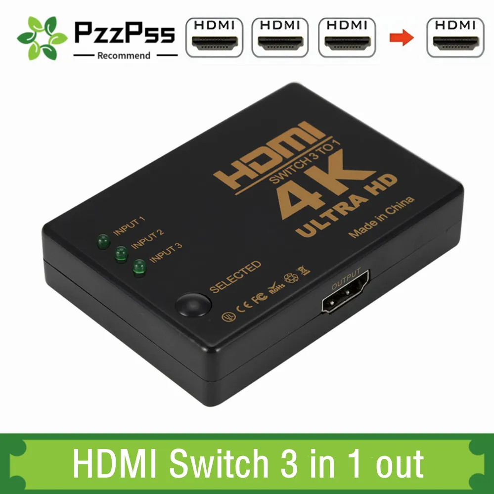 Interruptor compatible con HDMI, conmutador 4K, 3 en 1, salida HD 1080P, divisor de Cable de vídeo, 1x3, adaptador Hub, PS4 Convertidor para/3, TV