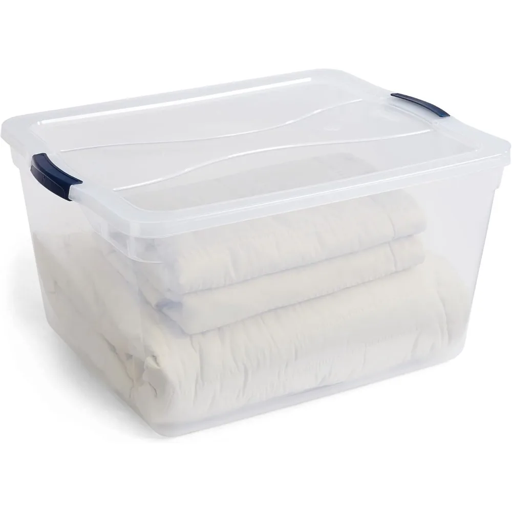 صناديق تخزين شفافة قابلة للتكديس بسعة 74 لترًا من Rubbermaid Cleverstore مع أغطية، 4 عبوات، خالية من مادة BPA، مصنوعة في الولايات المتحدة الأمريكية