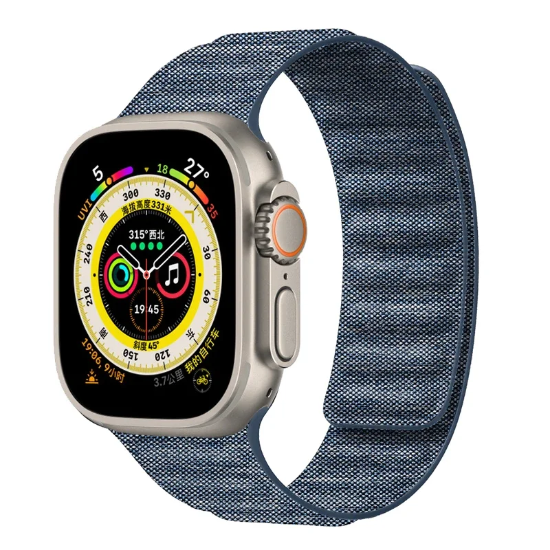 

New Denim Magnetic Nylon Strap For Apple Watch Ultra 2 49mm 45mm 41mm 44mm 40mm 42mm Bracelet Belt iWatch10 9 8 7 6 5 4 SE Band