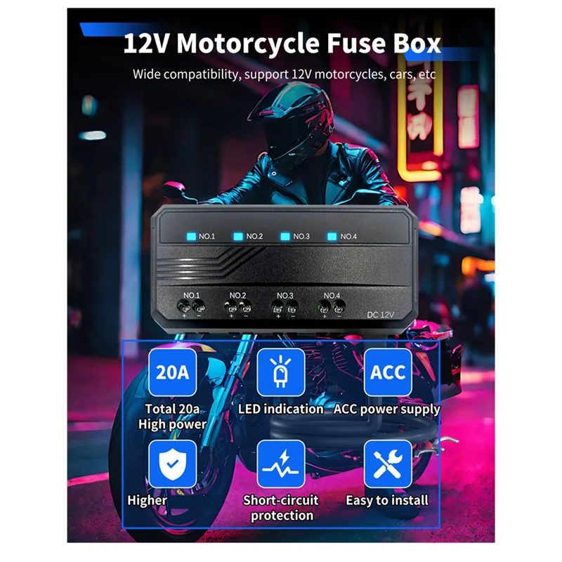 

L72A-Fuse Box Accessories 12V 20A Universal 4 Circuits Protection For Motorcycle Automotive Electric Vehicles Quick Connector