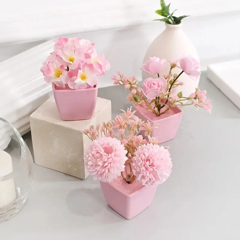 Mini Artificial Flower Potted Plant, Used Year-Round For Home, Bedroom, Study, Office, Desktop, And Shelf Decoration