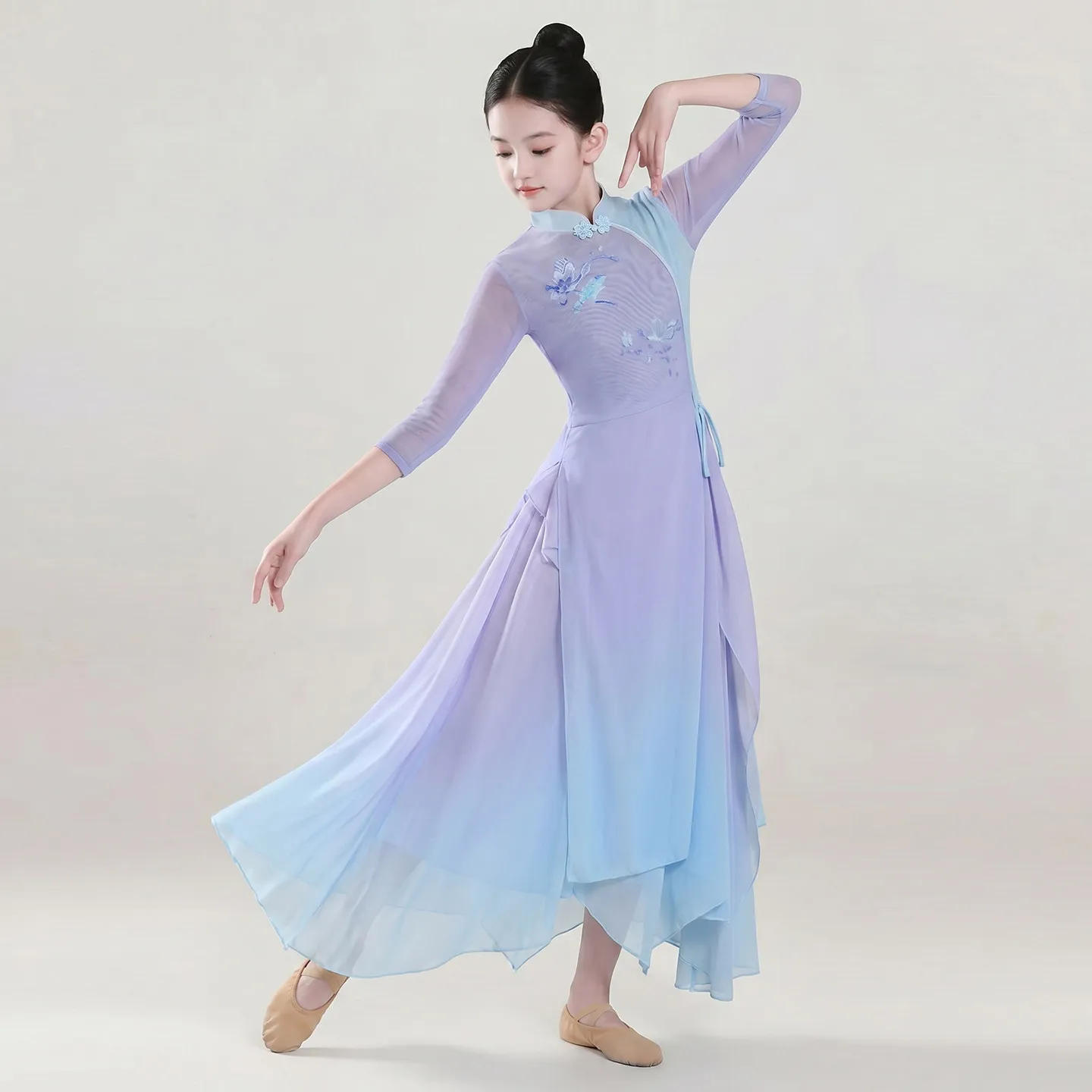 Classical Dance Gown Children Performance Costume Fan Girl National Dance Practice Dance New Arrival Kids Ethnic Stage Outfit