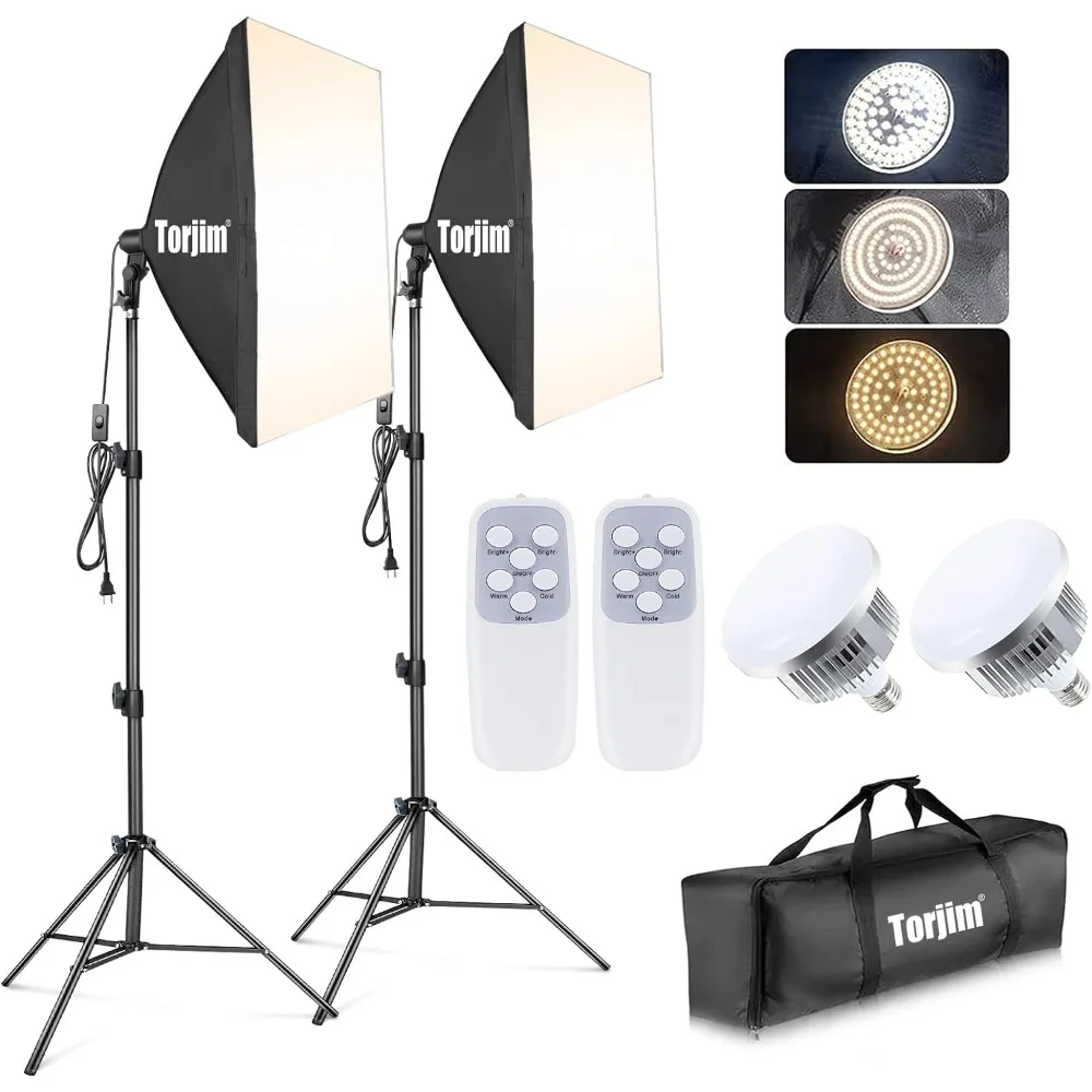 torjim softbox photography lighting kit estudio de fotografia profissional 2x27x27 soft box 2x 85w 30007500k e26 led 01