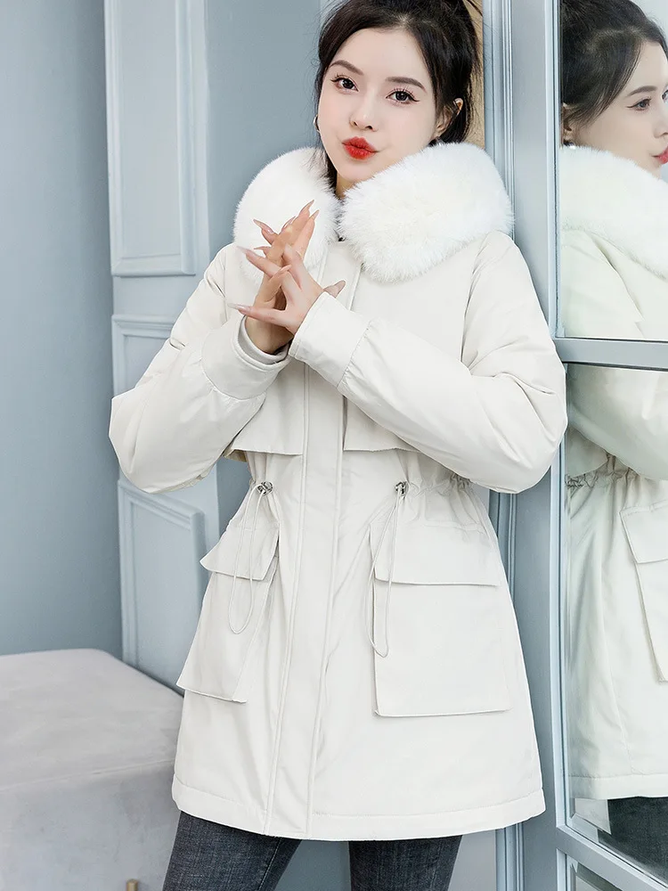 

Парка женская осенне-зимняя теплая утолщенная с капюшоном и меховым воротником, повседневная, с защитой от холода, на молнии, молодежная, модная, стеганая, трендовая