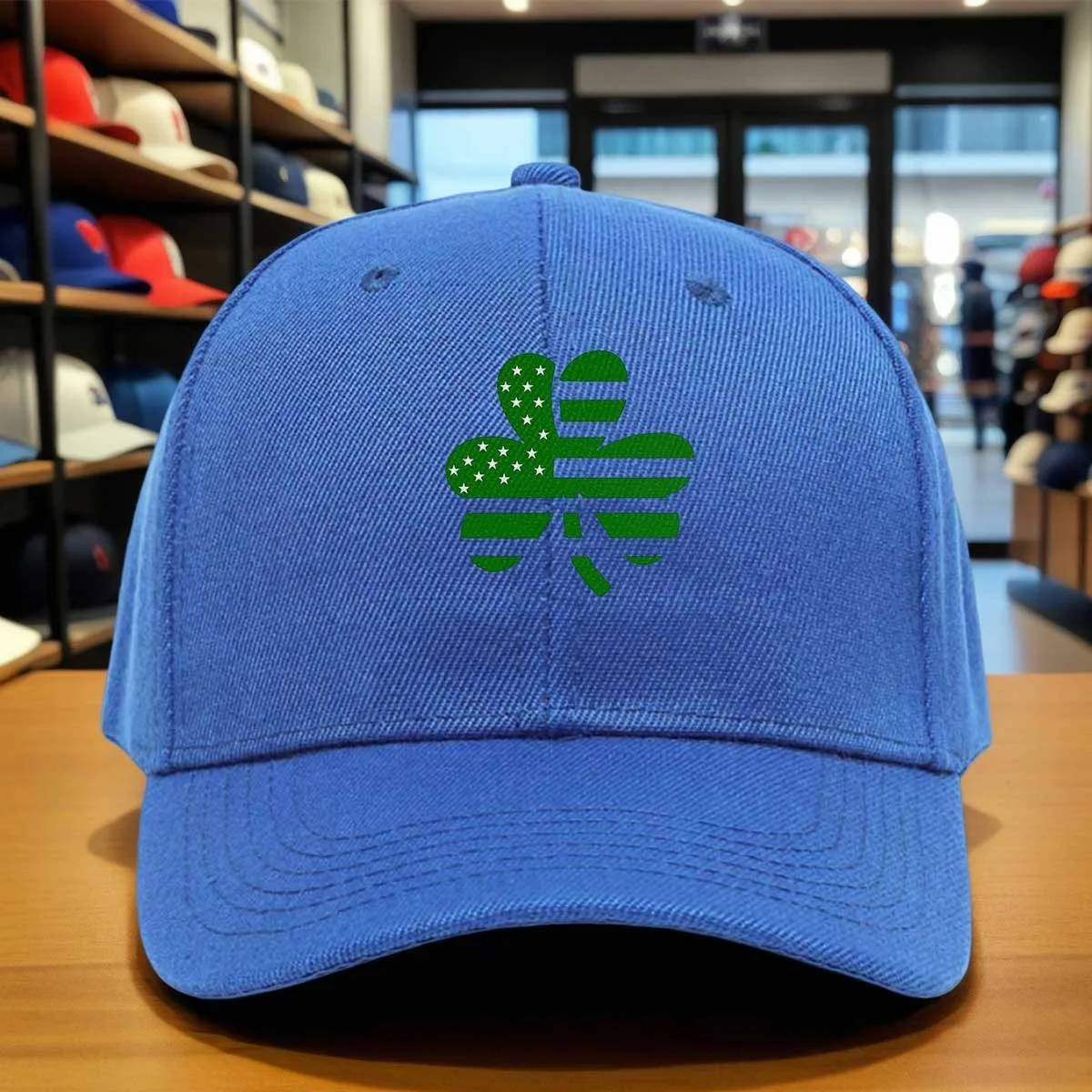 Vintage Irish Clover US Flag Hybrid Baseball Cap, Green White Classic Dad Hat, Adjustable Snapback Strap