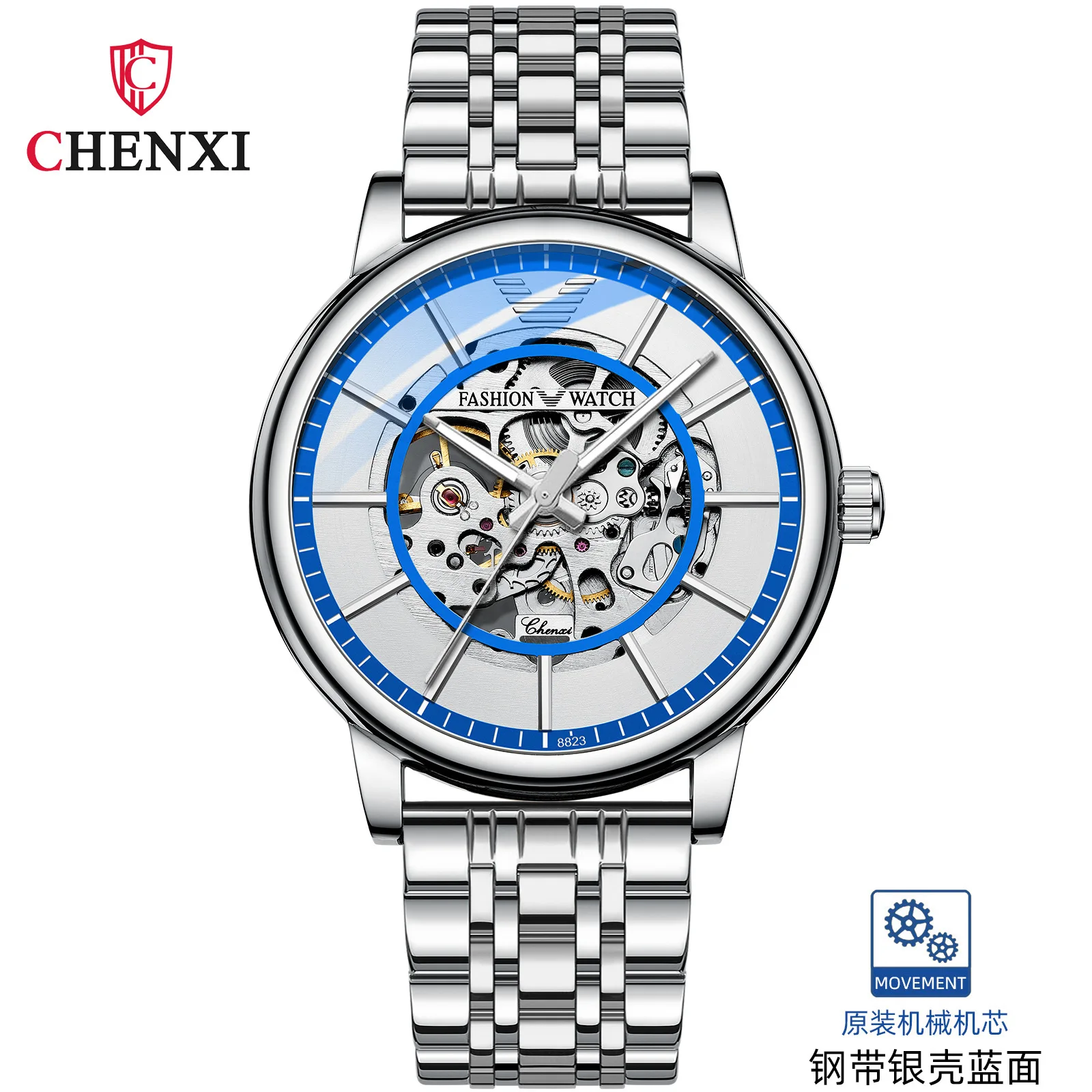 

CHENXI 8823N Men Automatic Mechanical Watch Stainless Steel Waterproof Clock Sports Tourbillon Male Watches Relogio Masculino