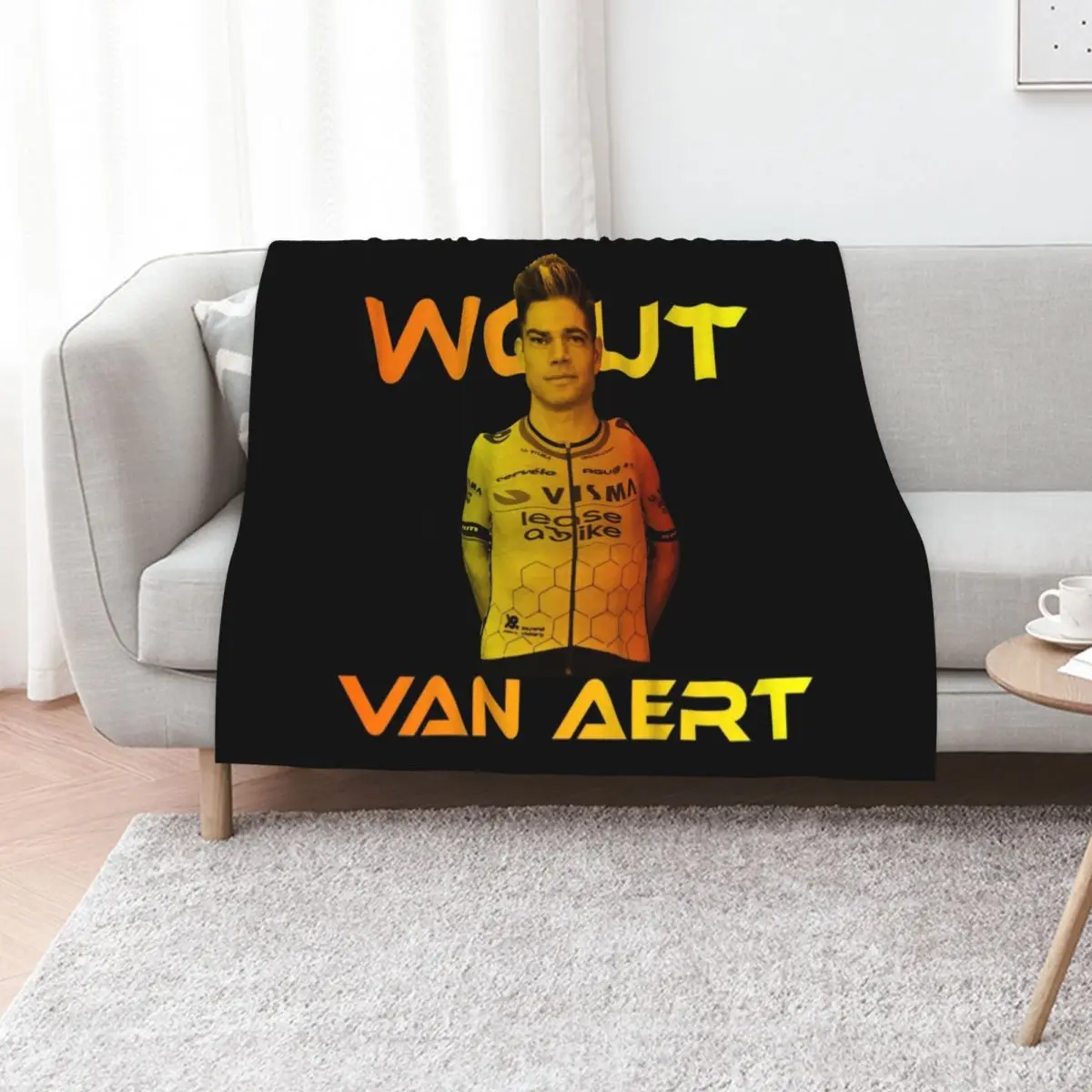 

Wout van Aert Throw Blanket Flannel Furrys Beautifuls Plaid on the sofa Blankets