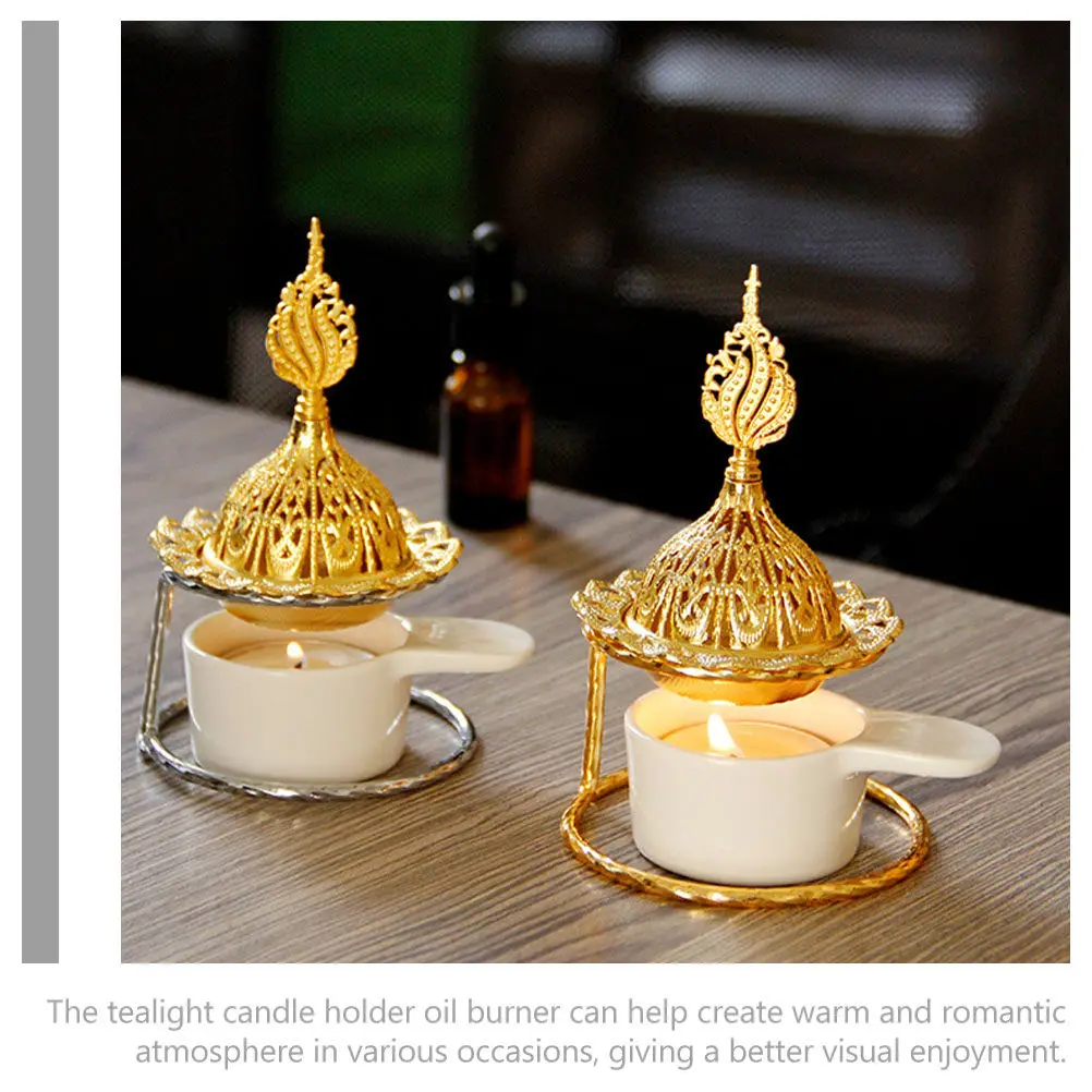 Quemador de aceite de cerámica dorado, portavelas para aromaterapia, decoración del hogar, bodas, cumpleaños, calentador de cera para aceites esenciales