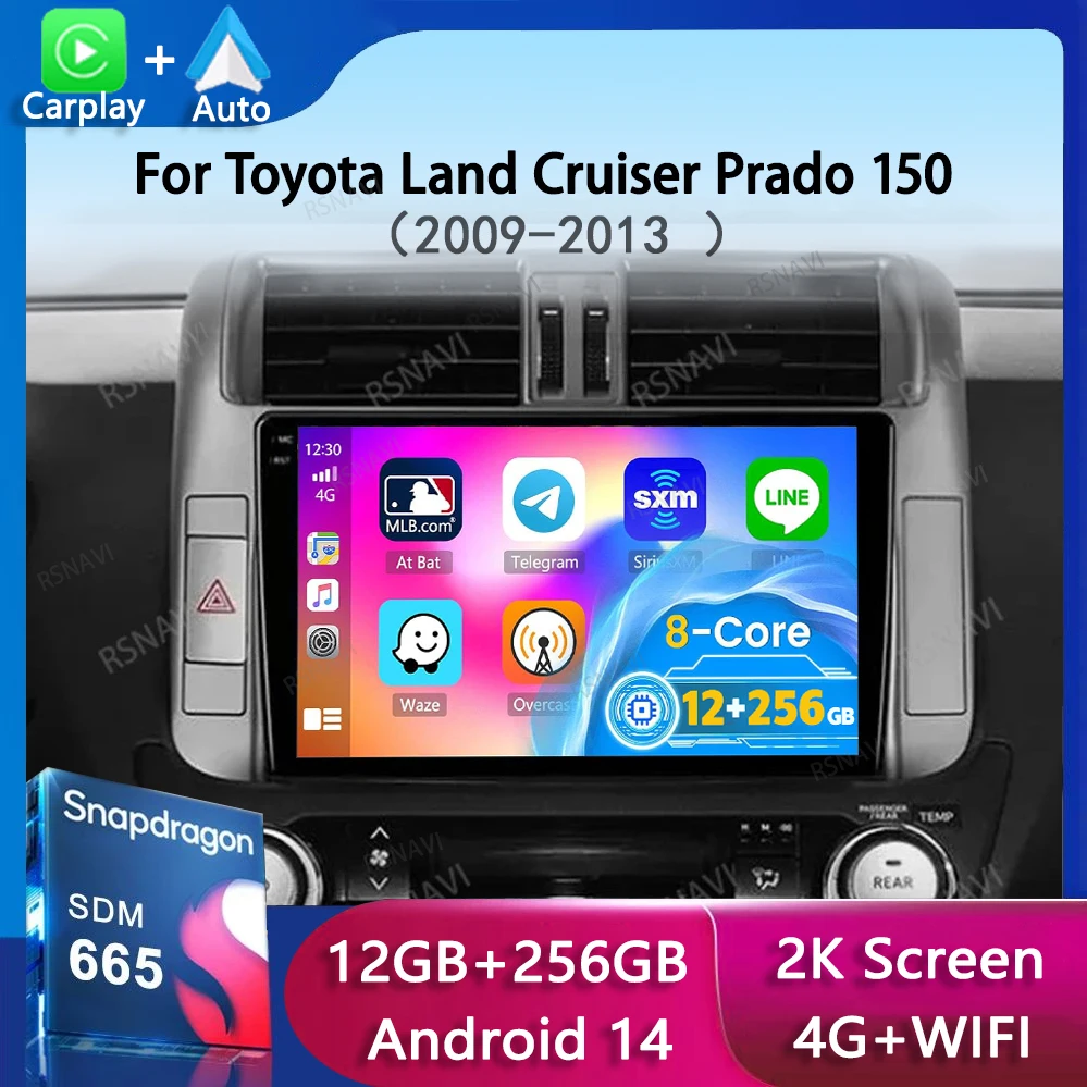 Android 14 Carplay Auto Car Radio For Toyota Land Cruiser Prado 150 2009 - 2013 Navigation GPS Multimedia Player video Stereo BT