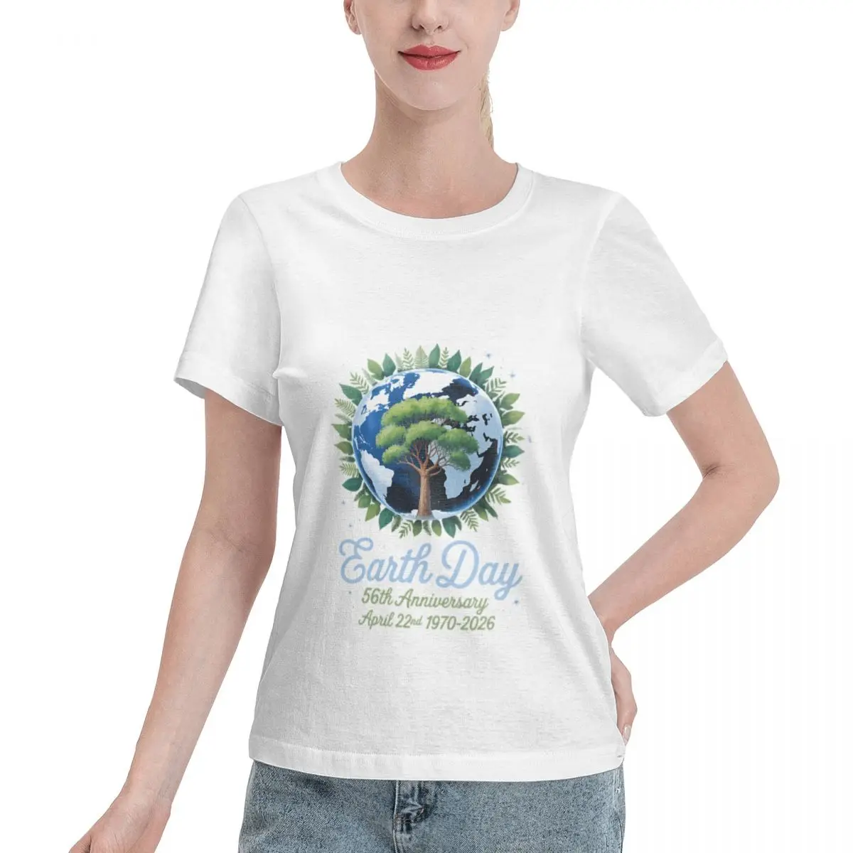 Wardrobe Essential Earth Day 2026 55th Anniversary Earth Day Women's T-shirt Gothic Solid Color Tee