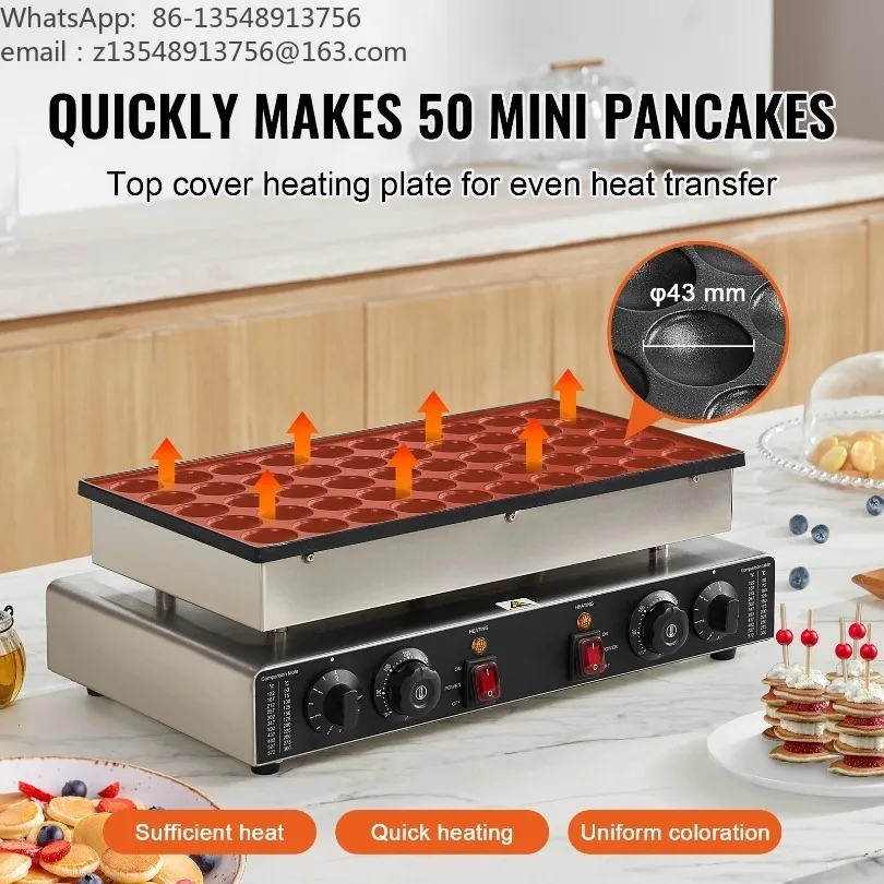 50 Holes Non-stick Mini Dutch Pancake Dorayaki Maker Commercial Waffle Machine Temp & Time Control