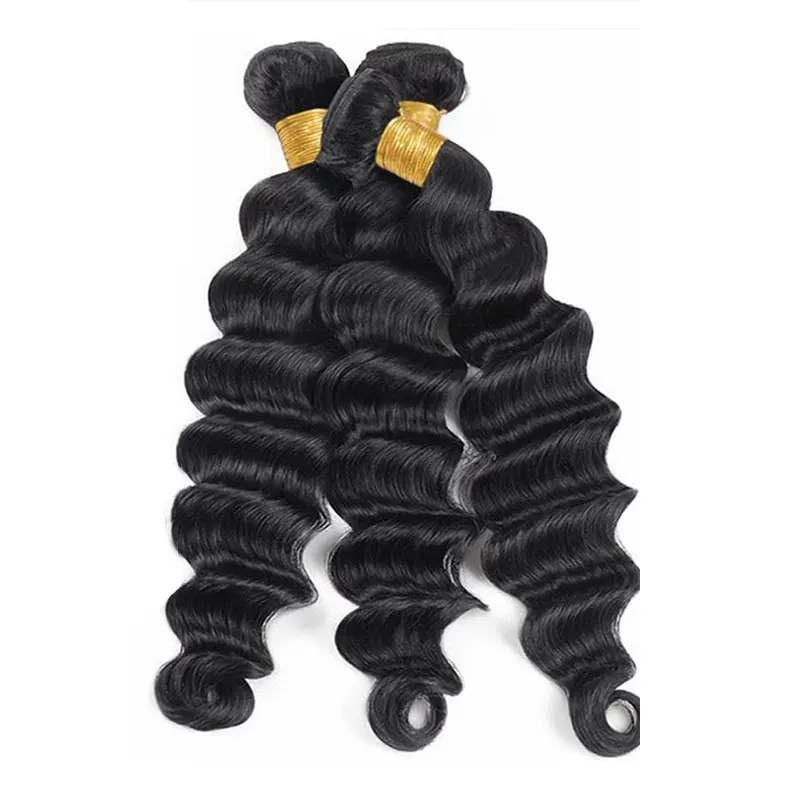 Loose Deep Wave Bundles with Frontal Closure Newmi Loose Deep Wave Human Hair Bundles with 13x4 Transparent Lace Frontal