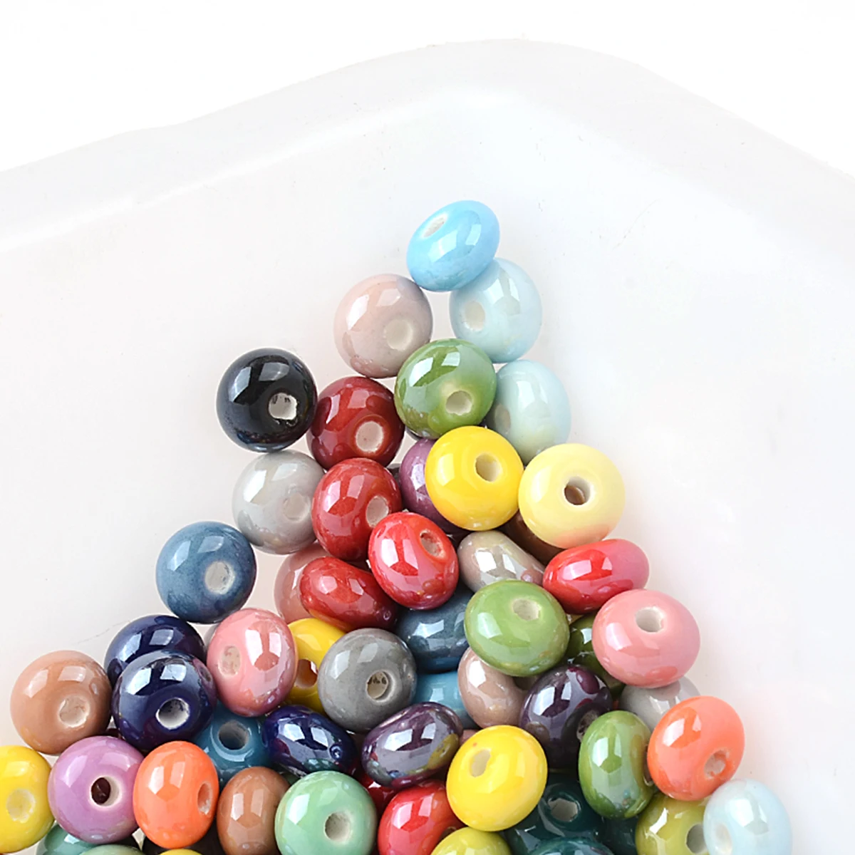 30pcs 5x8mm Abacus Shape Ceramic Beads DIY 2mm Hole Handmade Jewelry Beads Charms Loose Porcelain Beads For Jewelry Making