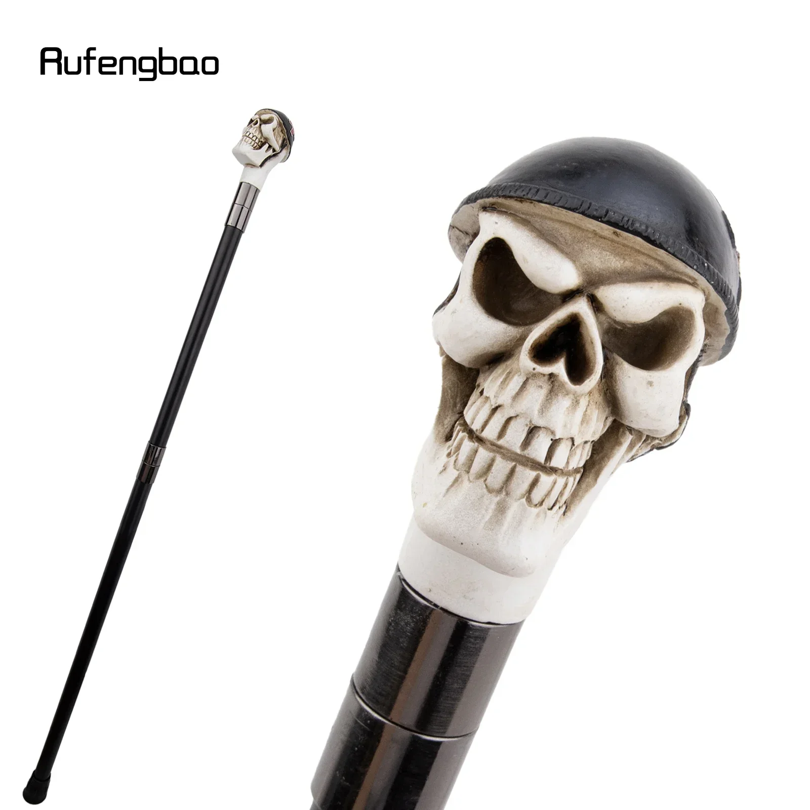 Weißer Harzhelm, Totenkopf-Kopf, Gehstock, modisch, dekorativer Stahlstab, Gentleman, elegant, Cosplay, Gehstockknopf, Crosier, 94 cm