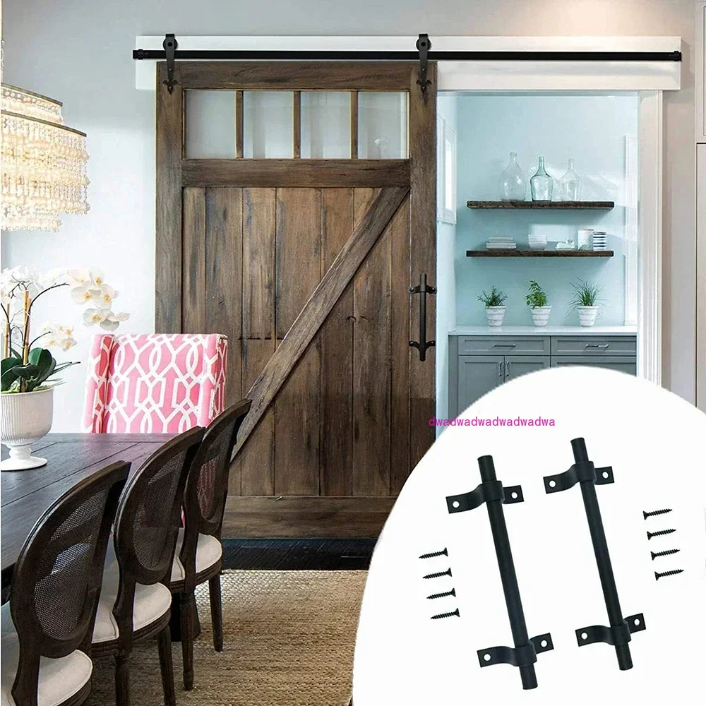 LWZH Black Sliding Barn Door Pull Handle Set Iron Gate Cabinet Closet Door Handle 2/4 Packs with Screws