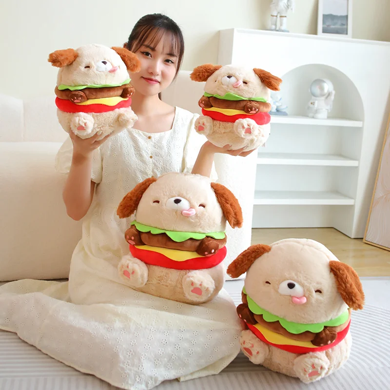 23/35CM Cute Hamburger Dog Plush Toy Lovely Stuffed Doll Cute Cartoon Animal Pillow For Girlfirend Birthday Gifts