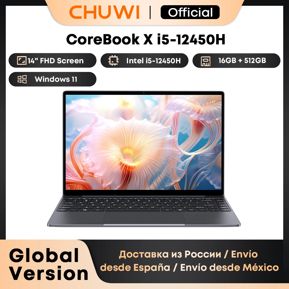 CHUWI Corebook X 2024 Laptop, i5-12450H 8core 14 inci FHD layar IPS RAM 16GB SSD 512GB WIFI 6 Windows 11 NoteBook PC