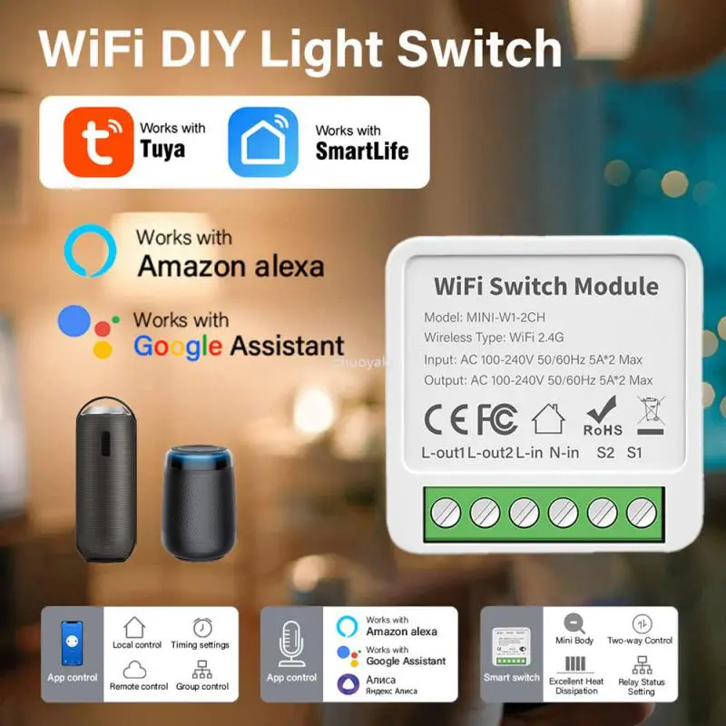 ZY Smart Tuya WiFi Smart Switch Module 2/3/4 Gang 2-way Control Smart Home Relay Automation Breaker Works With Alexa Google Home