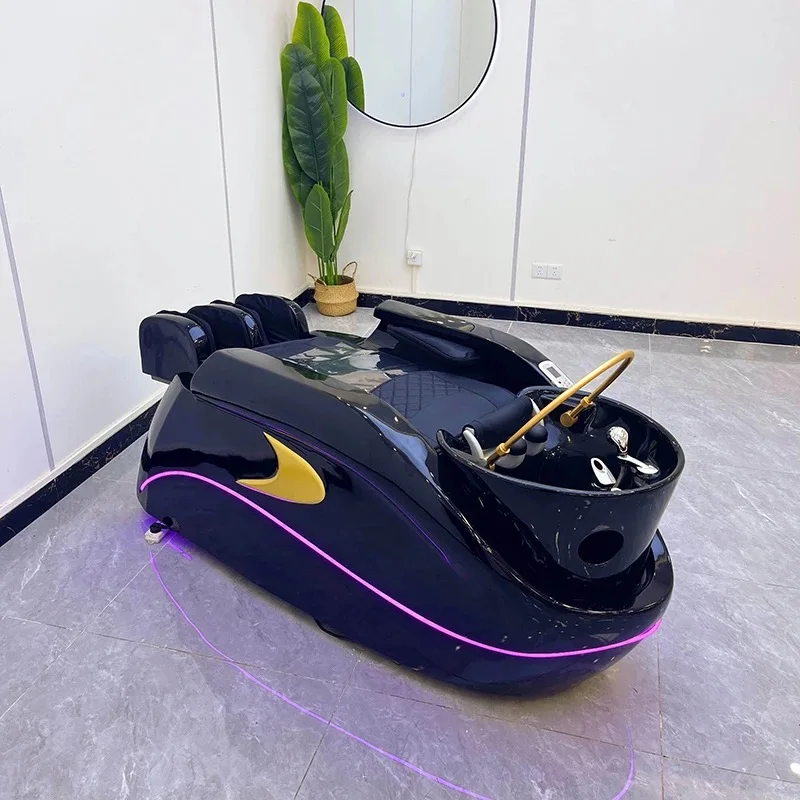 Electric Shampoo Chair with Light Water Circulation Black Ceramic Basin for Hair Salon Head Treatment