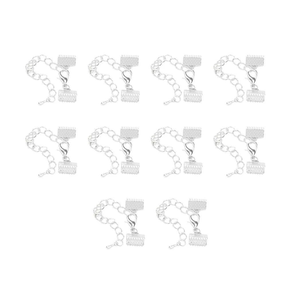 10 Pcs Fastener Clasps DIY Charm Buckle Textured Crimp End Clamps Plated Ribbon Ends Jewelry Making