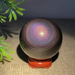 Crystal Natural Rainbow Obsidian Sphere Ball Stone Quartz Home Decoration Psychic Healing Mineral Specimen Reiki+Stand