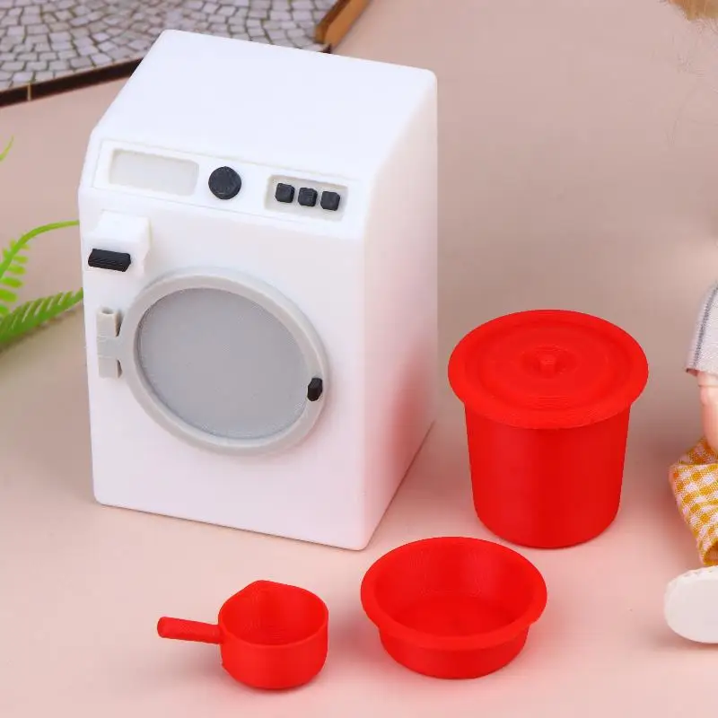 1/12 Dollhouse Miniature Washing Machine Bucket Basin Ornament Doll House Laundry Room Micro Scene Decor Accessories-TOY