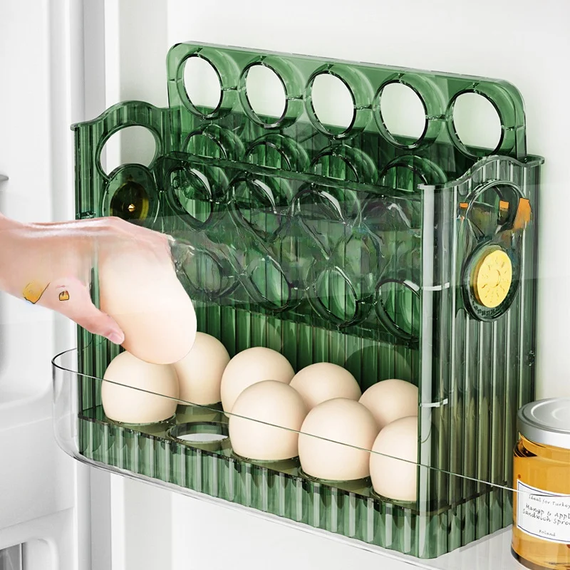 

Large Capacity Transparent Egg Storage Box Kitchen Fridge Side Flip Design Three Layers Egg Duck Egg Preservation Container