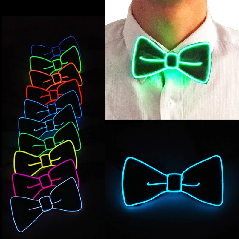 10 Color Luminous Necktie Valentine Day Gifts Dance Party Bar Decoration Light Pink Bow Tie Bow Ties For Men Groom LED Bowties