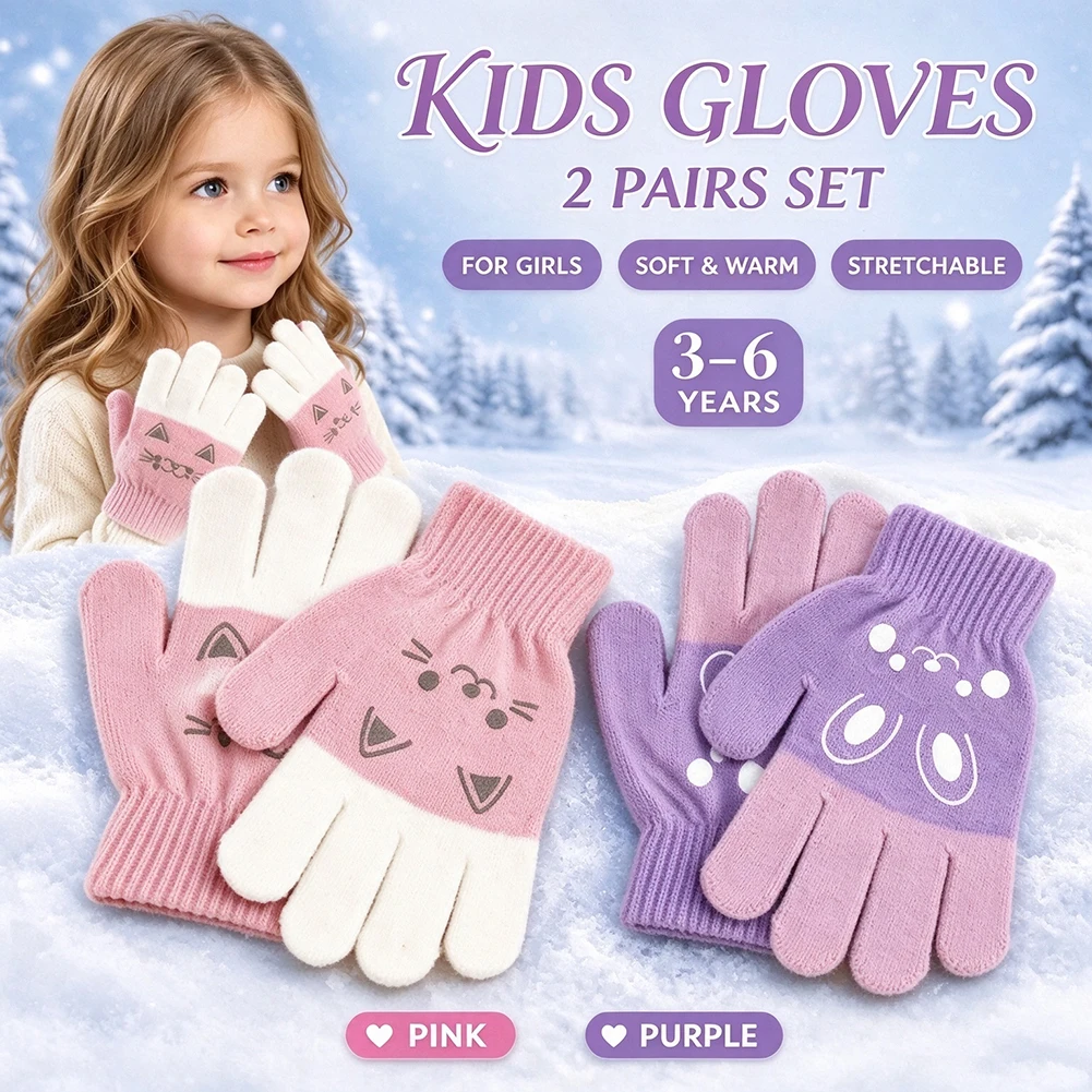 Soft Knitted Kids Gloves with Vibrant Animal Cartoon Design for Winter Outdoor Play School Daily Wear Size 10.5x7.2x3.8cm