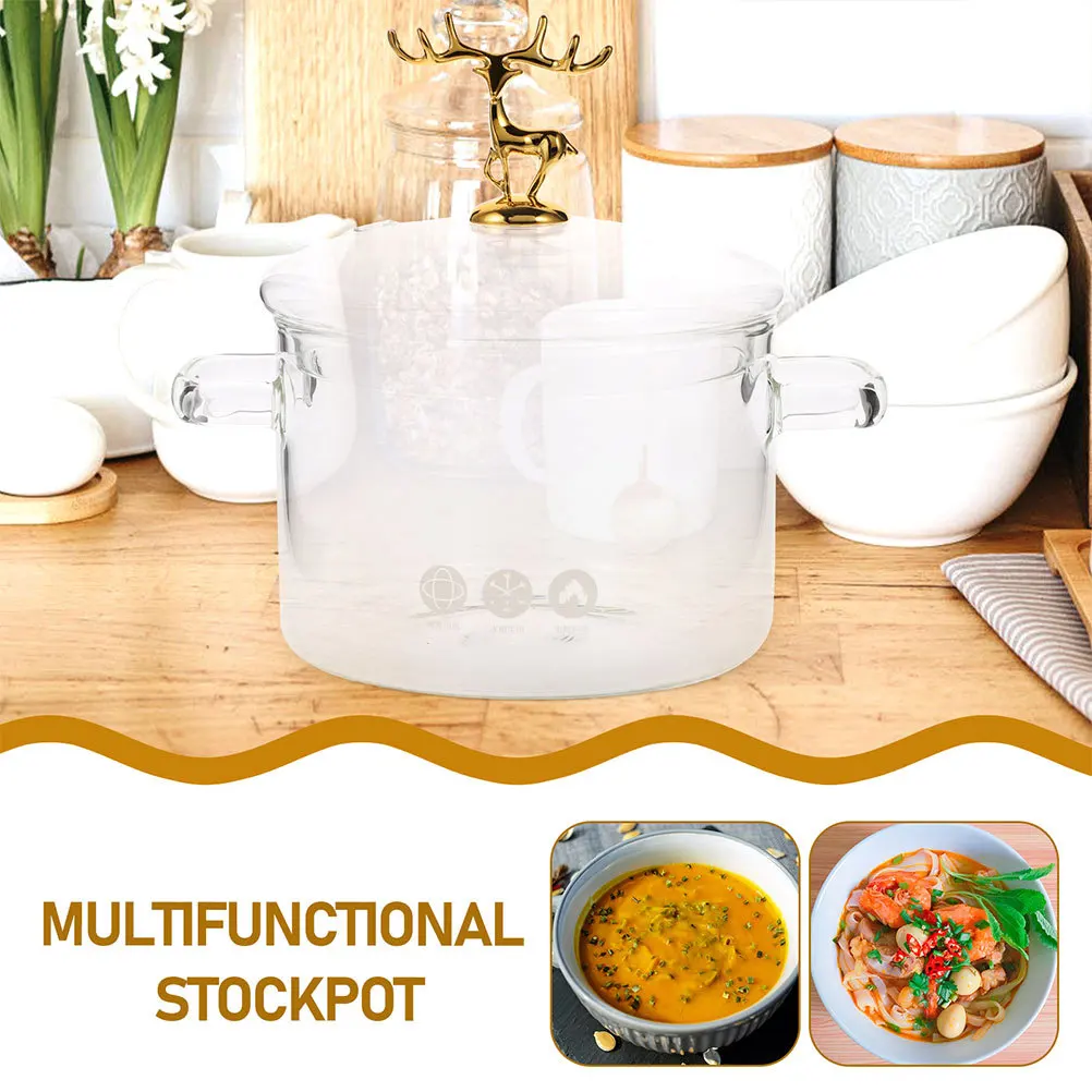 

Double Ear Glass Stew Pot High Borosilicate Material for Slow Stewing Soup Noodles Baby Food Heat Resistant Kitchen Cookware