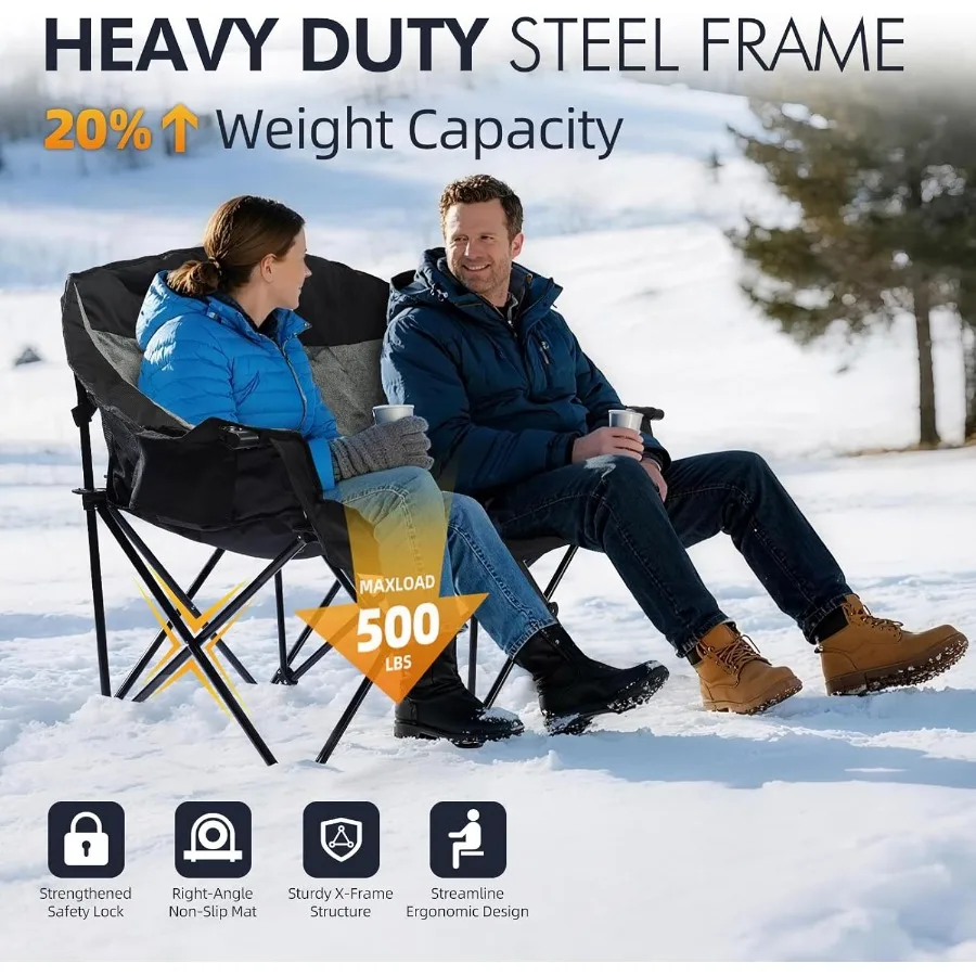 كرسي تخييم مزدوج ساخن للرياضات الخارجية والحديقة يستخدم كرسي Loveseat مبطن كبير الحجم عالي التحمل لبالغين محمول #6