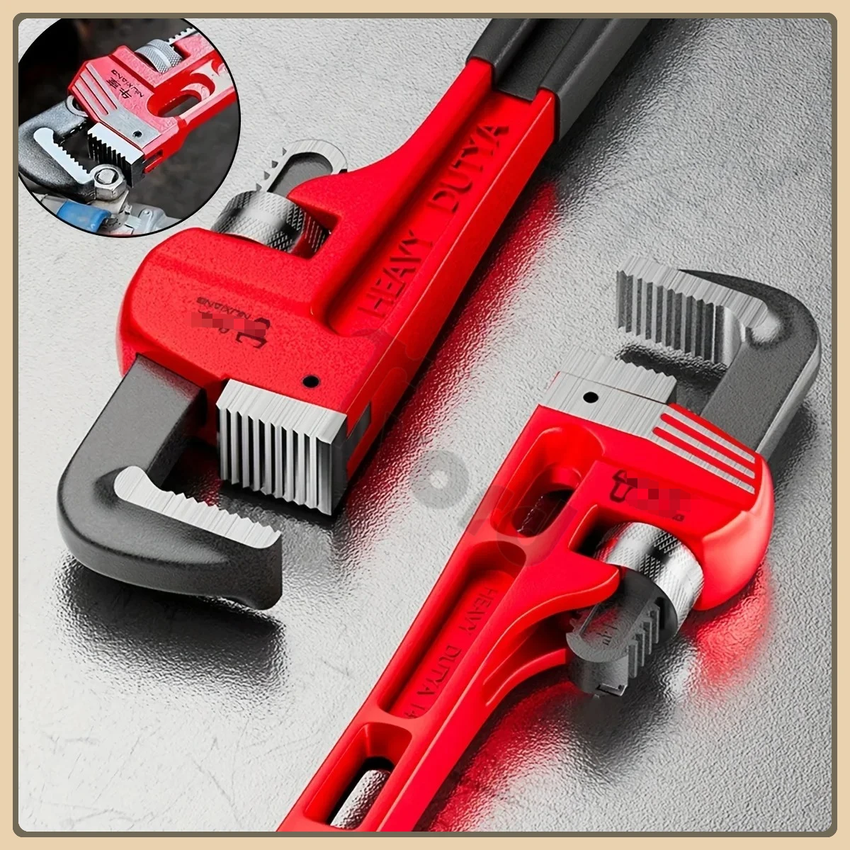 

8inch/12inch Heavy Duty Straight Pipe Wrench Adjustable Chromium-vanadiu Plumber Wrench with Floating Hook Jaw I Beam Handle Red