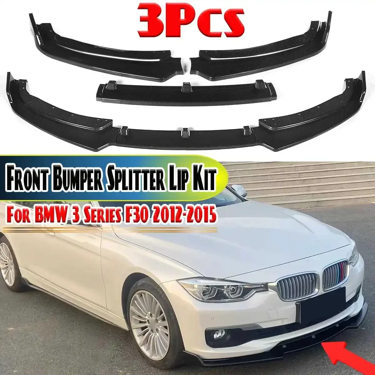 

Black/Carbon Fiber Look Car Front Bumper Lip Splitter Chin Bumper Spoiler For BMW 3 Series F30 2012 2013 2014 2015 Body Kit