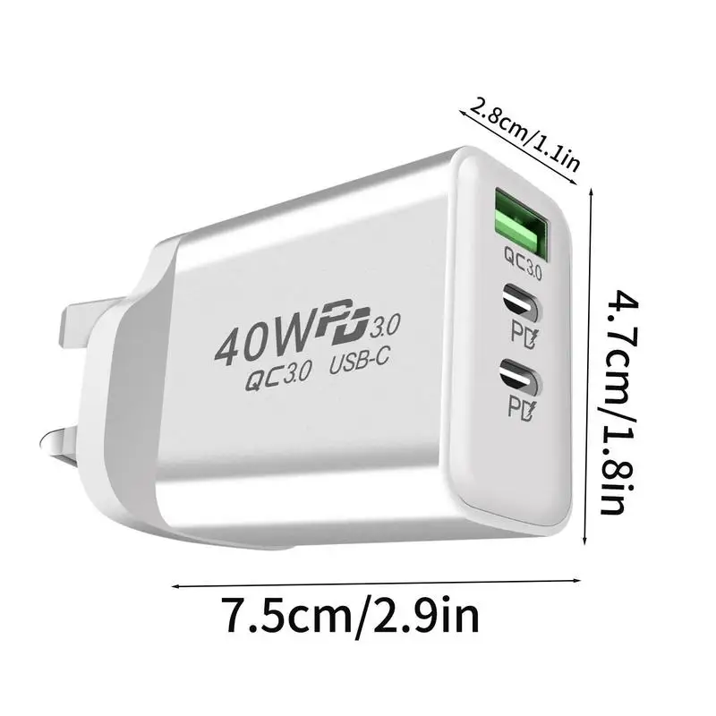 ตัวชาร์จ USB C 40W ปลั๊กที่ชาร์จความเร็วสูง3พอร์ตแบบ USB Type C หัวชาร์จทนไฟ PD อะแดปเตอร์สำหรับธุรกิจ