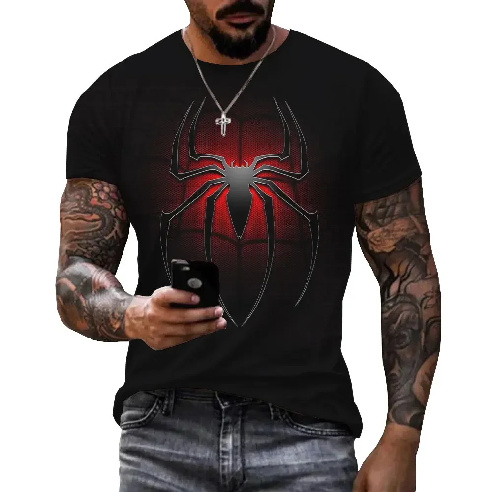 T-shirt d'été à séchage rapide pour homme, haut à manches courtes, col rond, logo araignée imprimé, personnalité décontractée, sport, rue