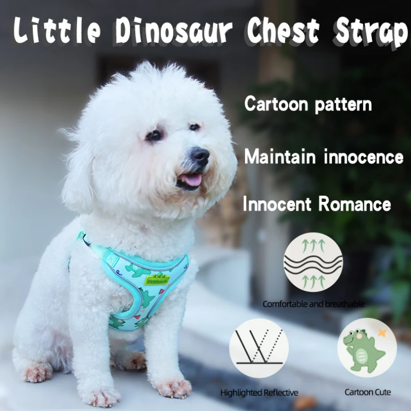 Cute Pet Harness with Leash Dinosaur Pattern Harness Leash for Small Dogs Puppy Vest French Bulldog Chihuahua Poodle Chest Strap