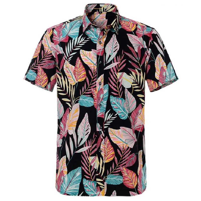 Retro summer new short sleeved shirt with lapel button up shirt casual and fashionable Hawaiian style shirt top