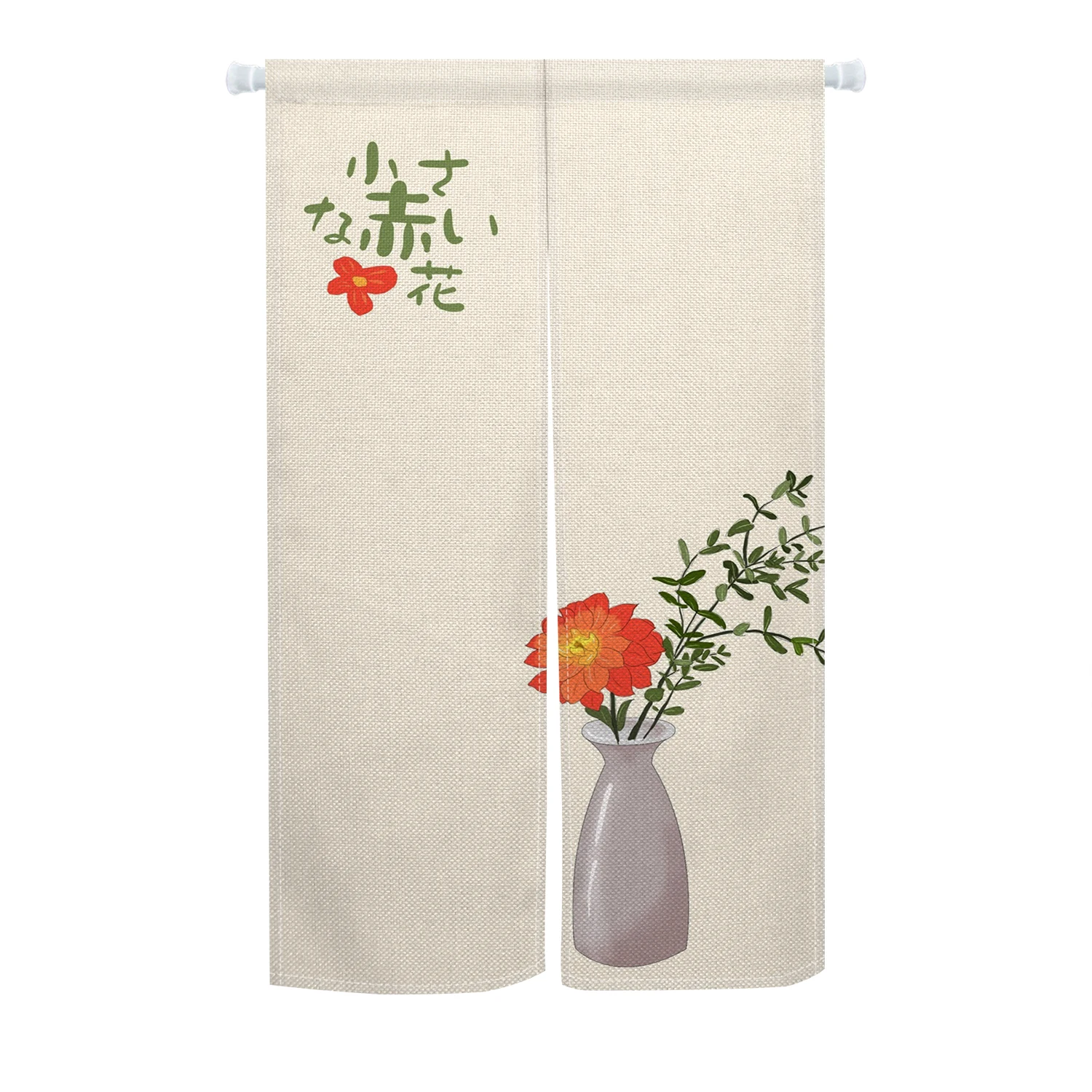 japanese small red flower vase art noren door curtain minimalist nature style linen half panel living room decor easy to carefor