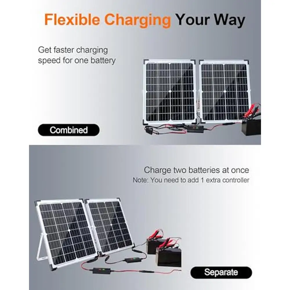 50W Solar Battery Charger Kit 2pcs 25W Maintainer Waterproof Panel 8A Controller Adjustable Mounts RV Car Boat Marine Etc