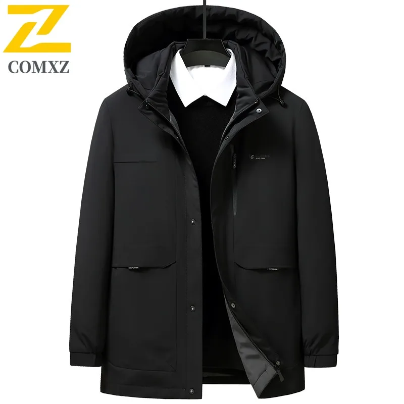 COMXZ Men Down Jacket Casual Hooded Outdoor Office Anti-Cold Coat Fashion Daily Style Lightweight Comfortable Autumn Winter Wear