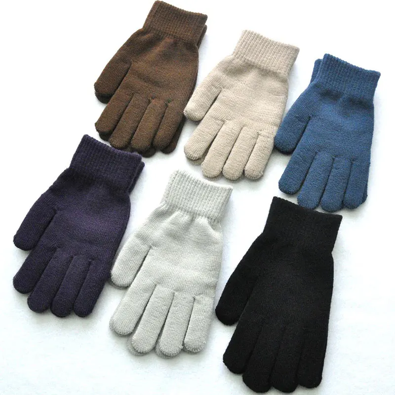 

1Pair Knitted Woolen Couple Gloves Winter Solid Color Full Finger Mittens Hand Warmer Men Women Gloves Thicken Cycling Gloves