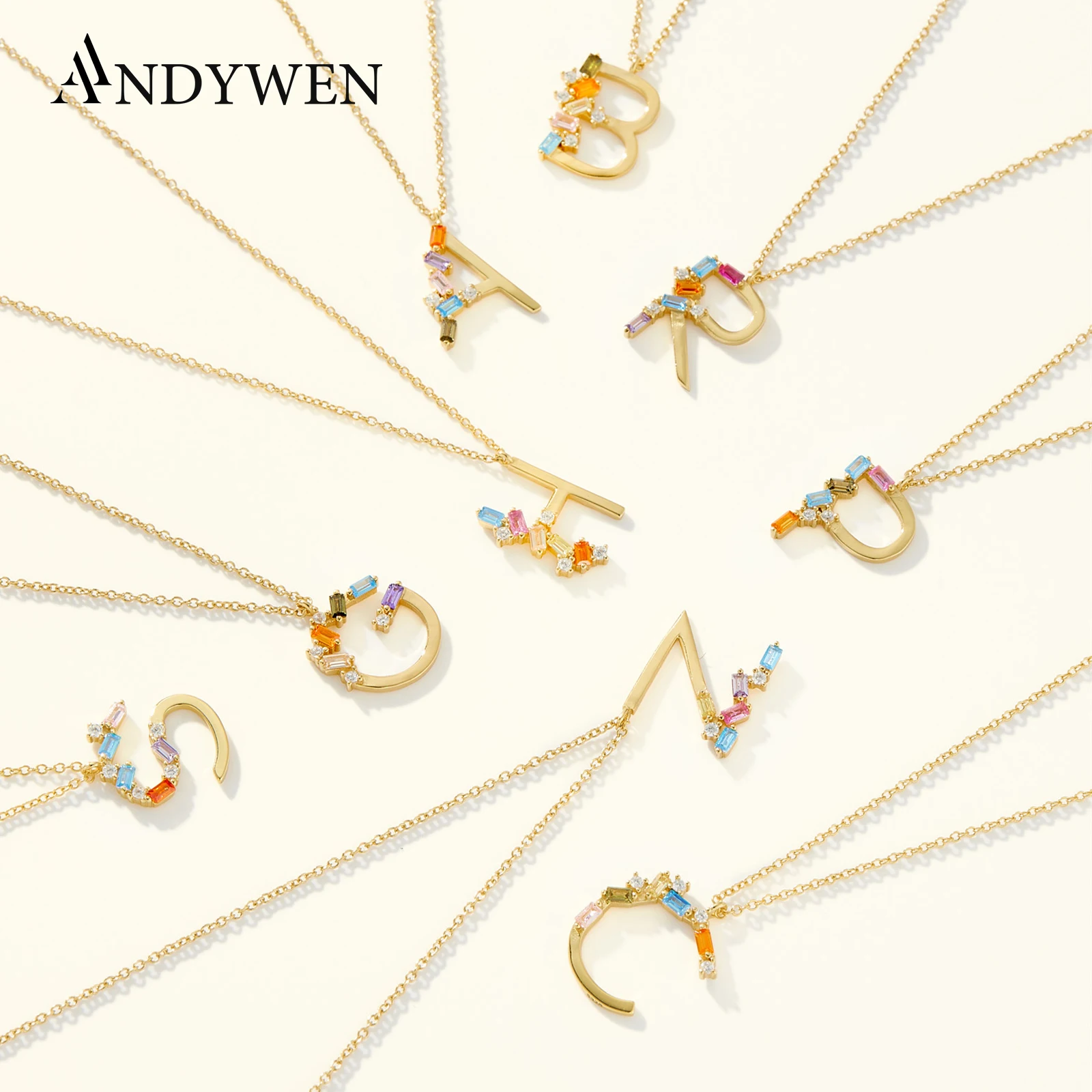 

ANDYWEN 925 Sterling Silver Small G K Letter Colorful Pendant Long Chain Women Name Birthday Gift For Fashion Girls in 2021