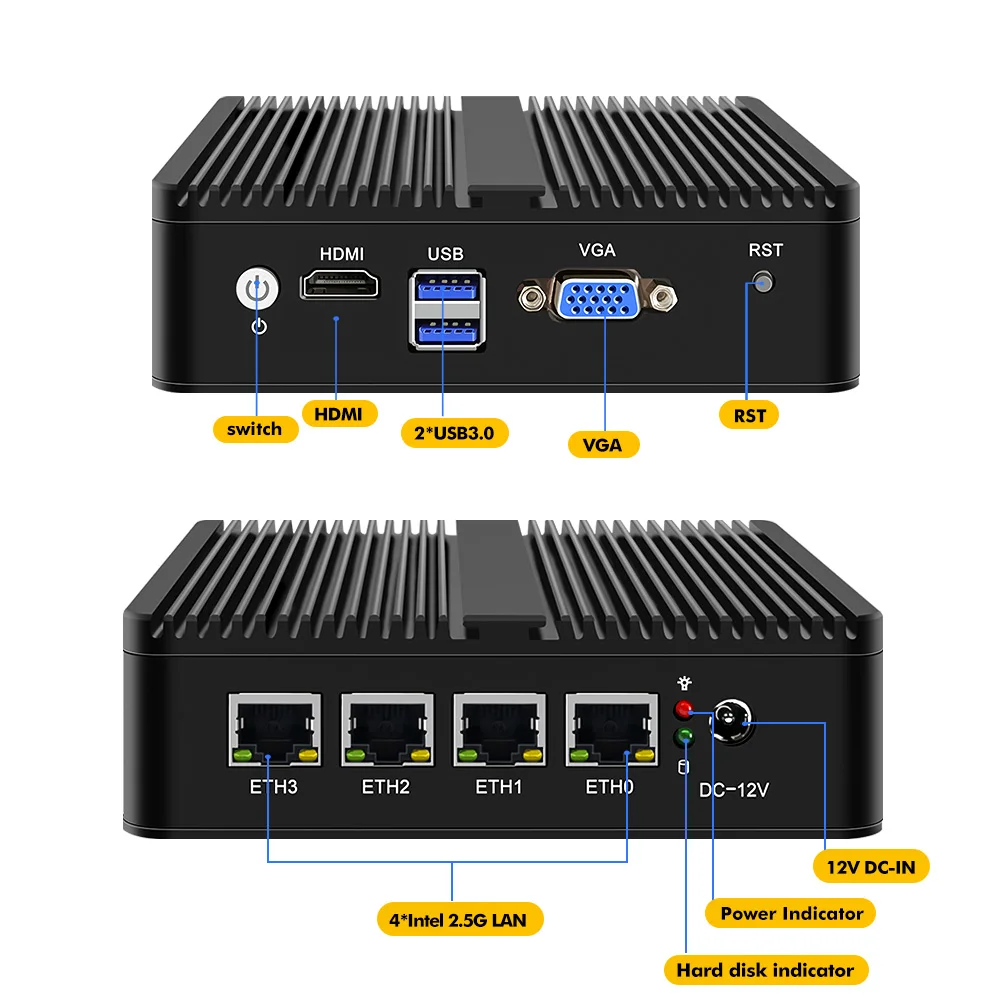 Enrutador sin ventilador J4125 2,5G Nano Mini PC 4 Intel i226 i225 2.5GbE Nics Firewall Router Host PC OPNsense VMware ESXi Proxmox AES-NI