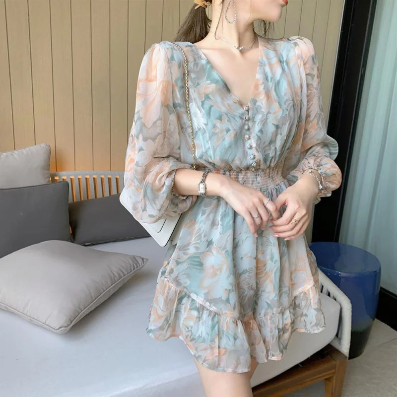 

Summer 2025 Women's Beach Vaion Wide Leg ort Pants Onesie Floral Print Chiffon Korean Sle High Waist Thin Model